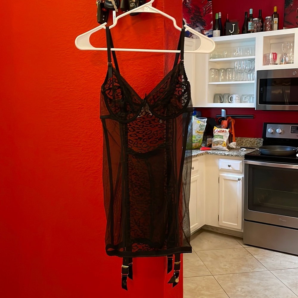 Black leopard lace onesie